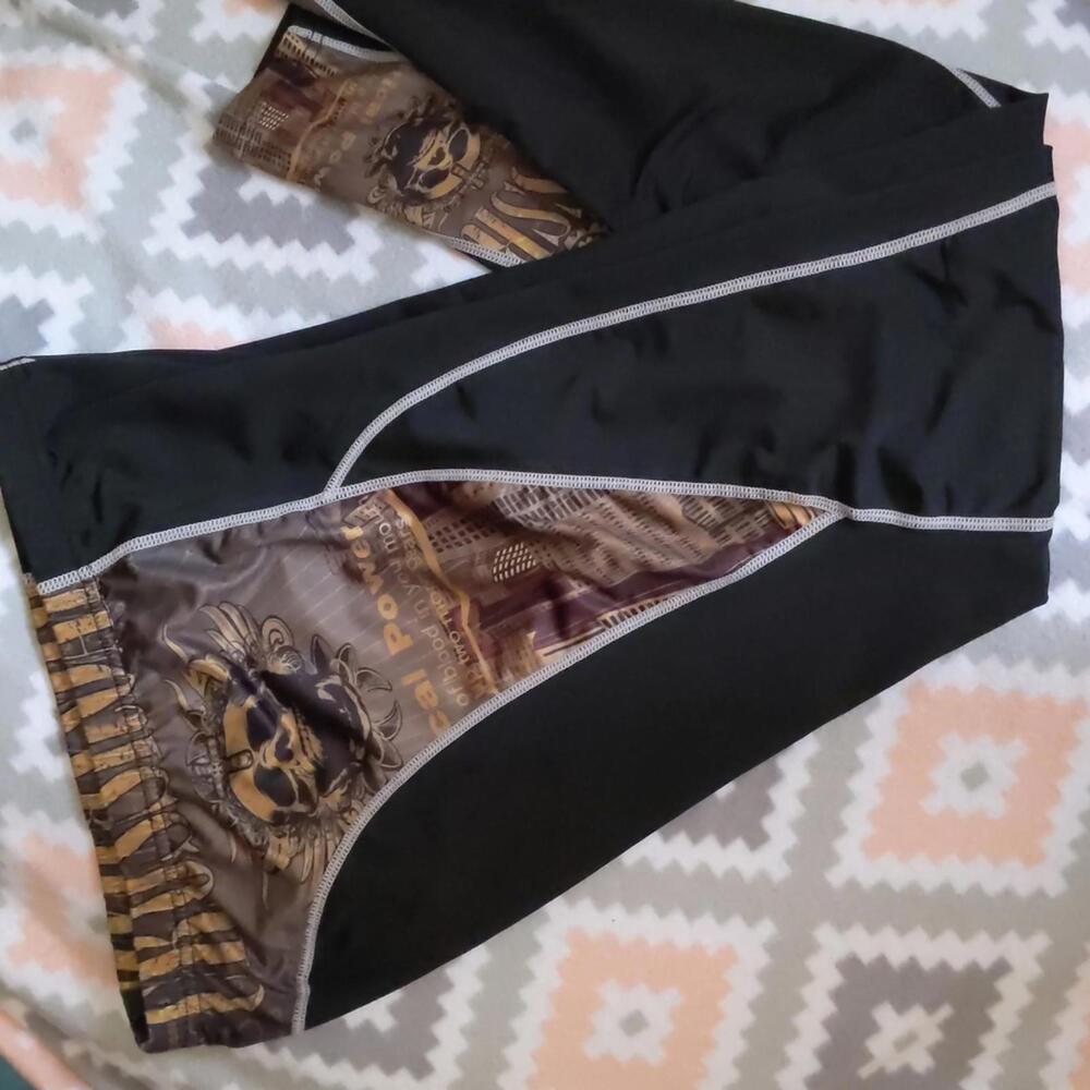Dark Brown with Skull + Cityscape Men's Compression Tights